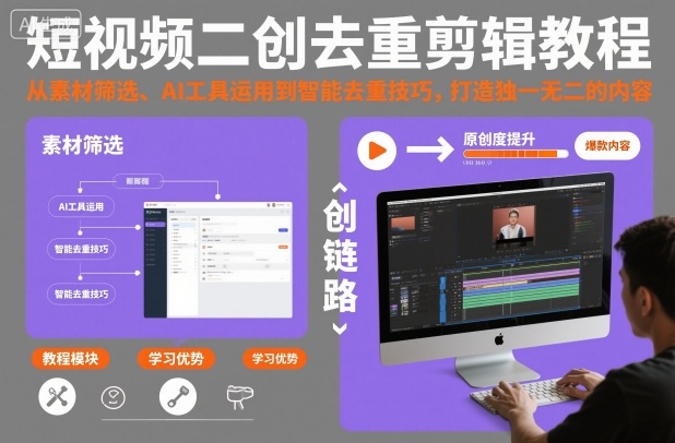短视频二创去重剪辑教程，从素材筛选、AI工具运用到智能去重技巧，打造独一无二的内容-闲赋网