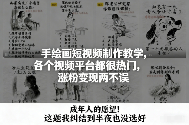手绘画短视频制作教学，各个视频平台都很热门，涨粉变现两不误-闲赋网
