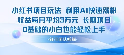 适合小白操作的小红书新项目，利用AI快速涨粉，收益每月平均1W+-闲赋网