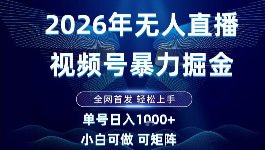2026最新视频号无人直播掘金，全网首发，小白可以玩，长期稳定日入1k+【揭秘】-闲赋网