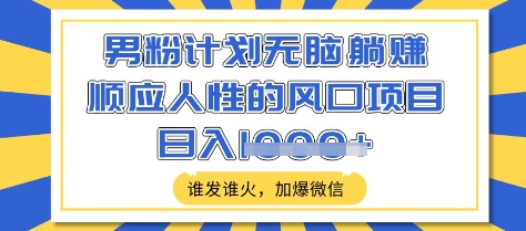 男粉计划无脑躺Z，顺应人性的风口项目，谁发谁火，加爆微信，日入多张【揭秘】-闲赋网