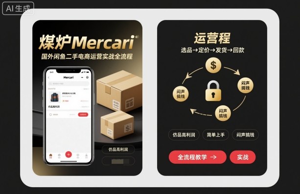 煤炉Mercari国外闲鱼二手电商运营实战全流程，仿品高利润，简单上手，闷声搞钱-闲赋网