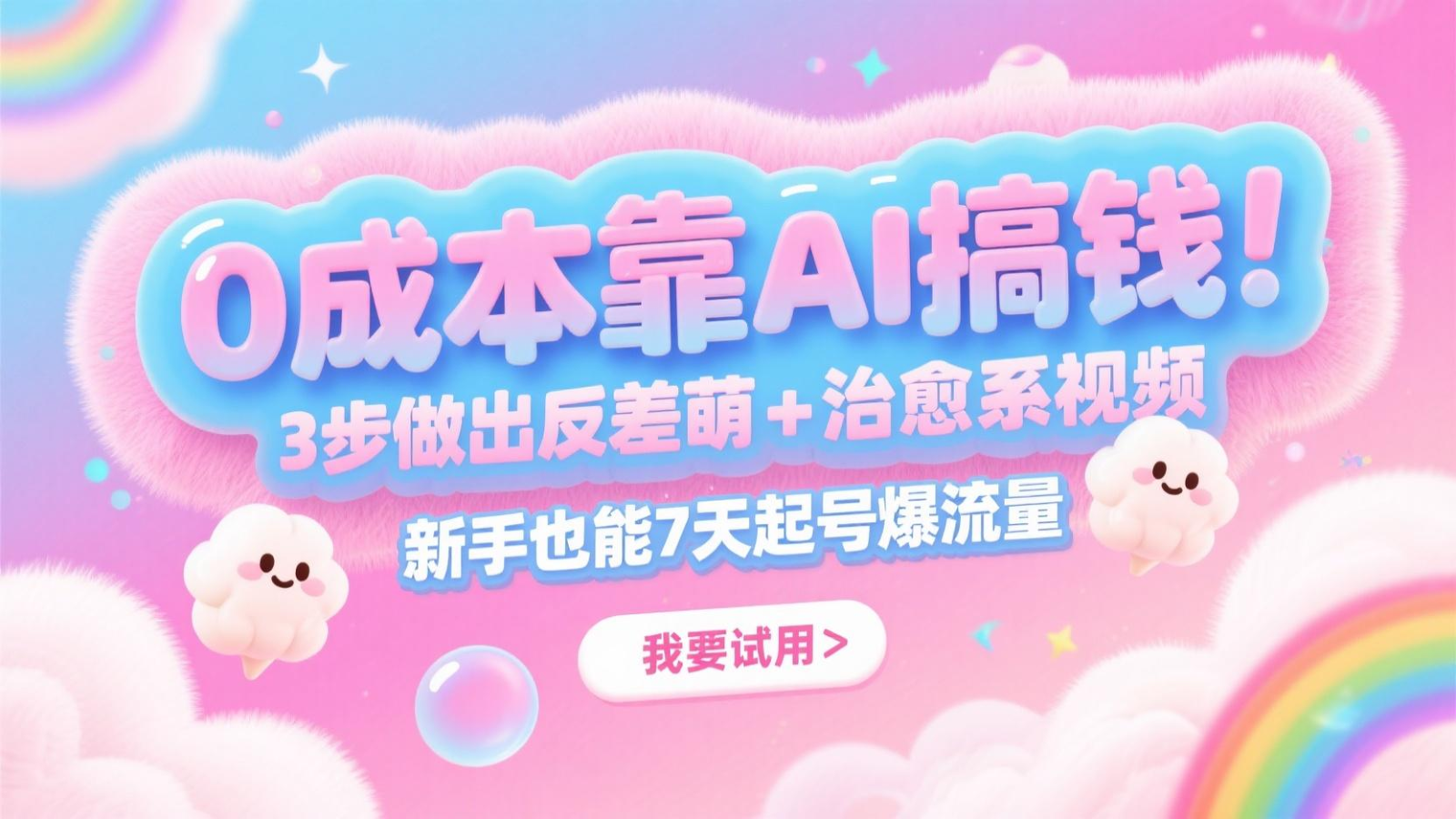 0成本靠AI搞钱！3步做出反差萌+治愈系视频，新手也能7天起号爆流量，月入5位数-闲赋网