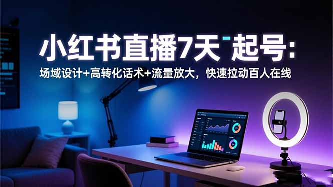 小红书直播7天起号：场域设计+高转化话术+流量放大，快速拉动百人在线-闲赋网