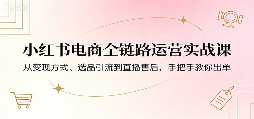 小红书电商全链路运营实战课：从变现方式、选品引流到直播售后，手把手教你出单-闲赋网