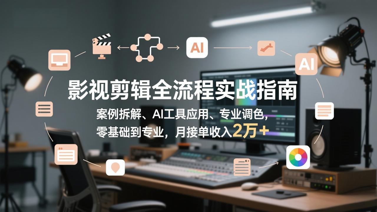 影视剪辑全流程实战指南，案例拆解、AI工具应用、专业调色，零基础到专业，月接单收入2万+-闲赋网