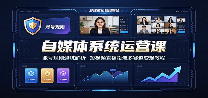自媒体系统运营课：账号规则避坑解析，短视频直播投流多赛道变现教程-闲赋网