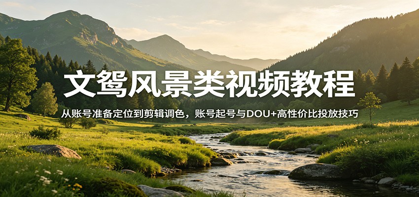 文鸳风景类视频教程：从账号准备定位到剪辑调色，账号起号与DOU+高性价比投放技巧-闲赋网