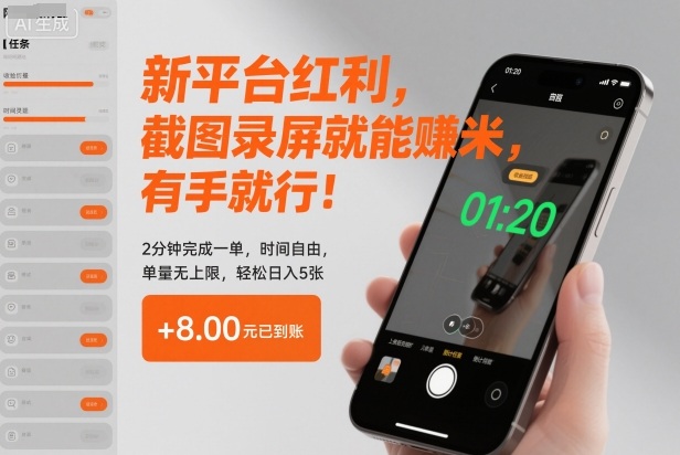 2eda0df5d5377124098232a90c7c6e91.jpeg 新平台红利,截图录屏就能賺米,有手就行!2分钟完成一单,时间自由,单量无上限,轻松日入5张【揭秘】