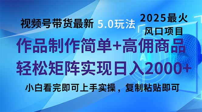 视频号带货最新5.0玩法，作品制作简单，当天起号，复制粘贴，轻松矩阵…-闲赋网