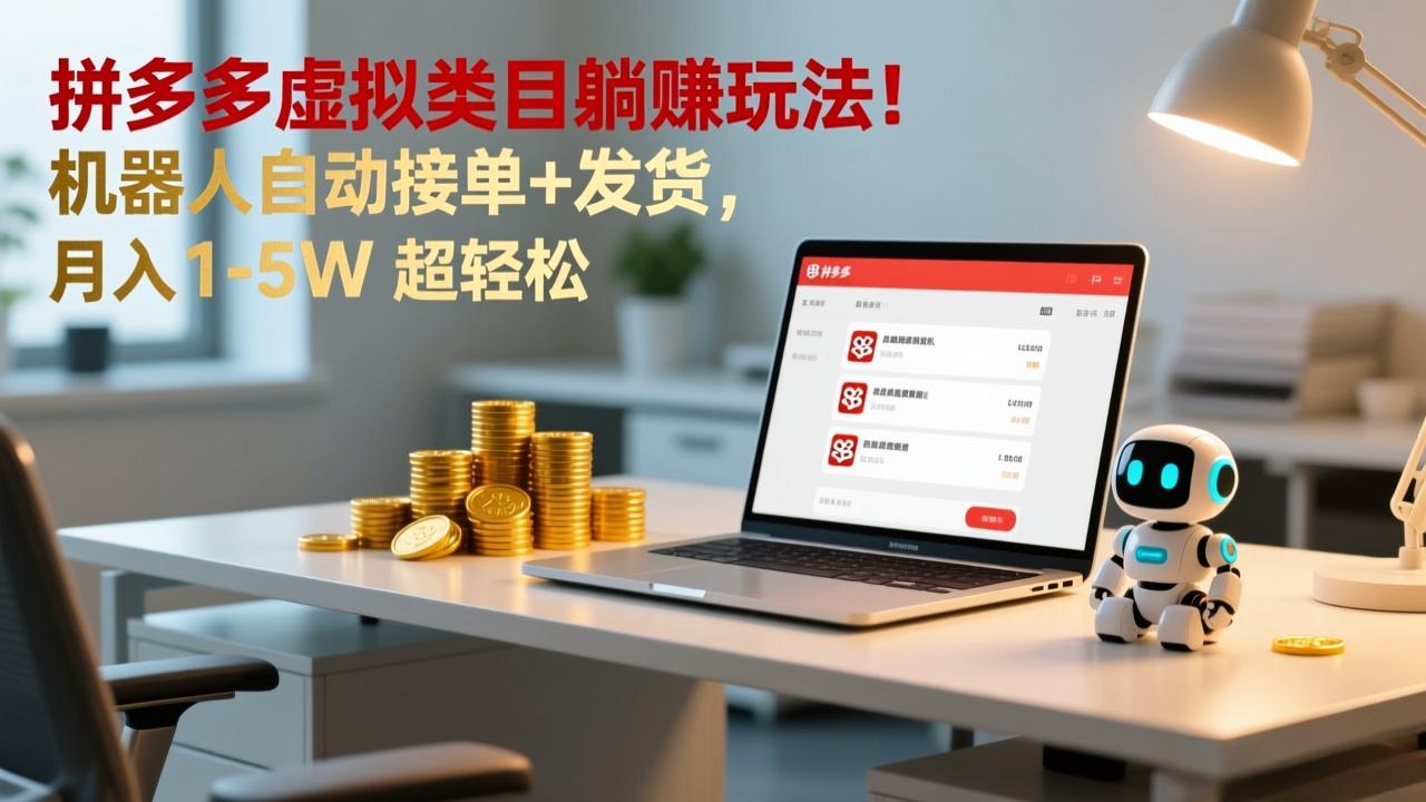 多多虚拟类目躺赚玩法！机器人自动接单+发货，月入 1-5W 超轻松-闲赋网