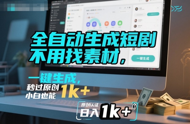 全自动生成短剧，不用找素材，不用剪辑，一键生成，秒过原创，小白也能轻松日入1k+【揭秘】-闲赋网