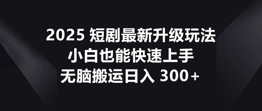 2025短剧最新升级玩法，小白也能快速上手，无脑搬运日入300+-闲赋网