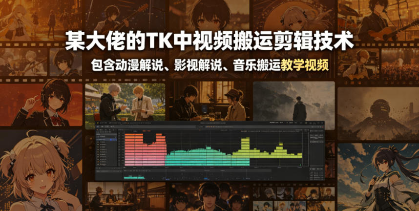 某大佬的TK中视频搬运剪辑技术，包含动漫解说、影视解说、音乐搬运教学视频-闲赋网