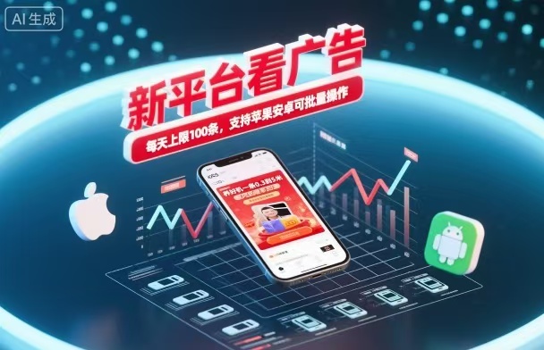 新台看广告，养好机一条5毛到5块，单机日入30到100，支持苹果安卓，可批量操作。-闲赋网