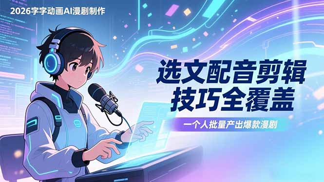 2026字字动画AI漫剧制作-1期，选文配音剪辑技巧全覆盖，一个人就能批量产出爆款漫剧-闲赋网