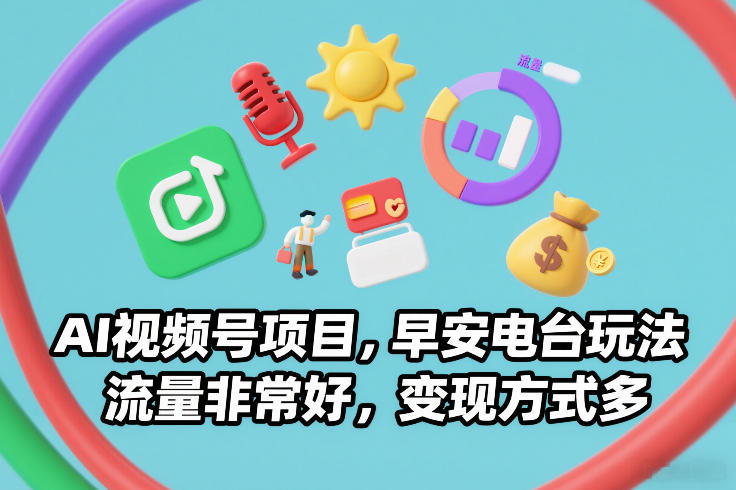 AI视频号项目，早安电台玩法，流量非常好，变现方式多-闲赋网