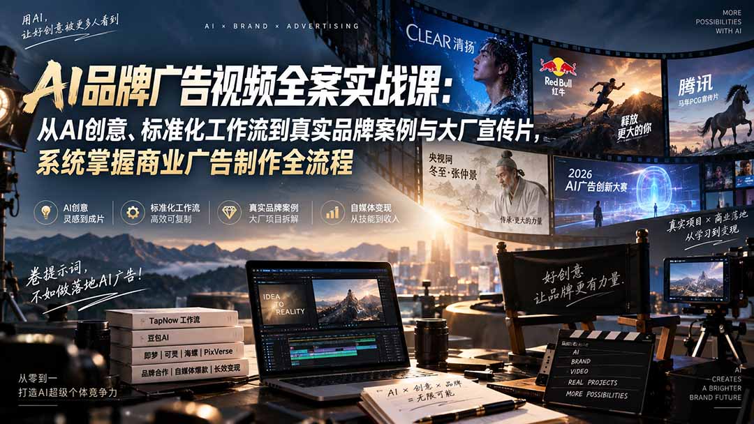 32db5089edf650ffb8e7f60a529f4163.jpeg AI品牌广告视频全案实战课:从AI创意、标准化工作流到真实品牌案例与大厂宣传片,系统掌握商业广告制作全流程