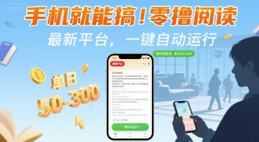 手机就能搞！零撸阅读挂G，最新平台，一键自动运行，随时随地挣，单日50-3张+【揭秘】-闲赋网