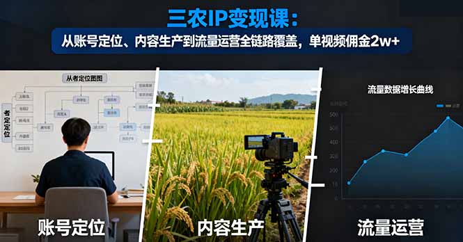 三农IP变现课：从账号定位、内容生产到流量运营全链路覆盖，单视频佣金2w+-闲赋网