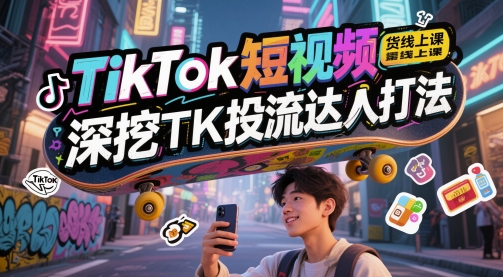 TikTok短视频带货线上课，深挖TK投流达人打法-闲赋网