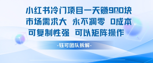 小红书冷门项目一天收益9张，市场需求大，0成本，可复制性强可以矩阵操作-闲赋网