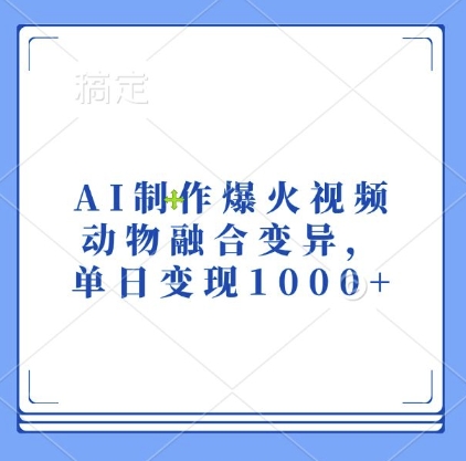 AI制作爆火视频，动物融合变异，单日变现1k-闲赋网