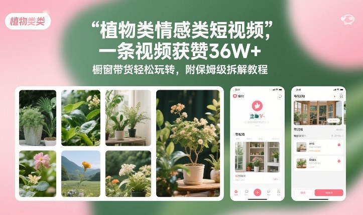 植物类情感类短视频，一条视频获赞36W+，橱窗带货轻松玩转，附保姆级拆解教程-闲赋网