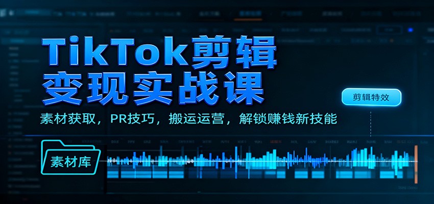 TikTok剪辑变现实战课：素材获取，PR技巧，搬运运营，解锁赚钱新技能-闲赋网