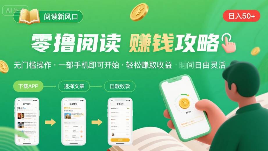 零撸阅读新风口，无门槛轻松挣，一部手机，日入 50-3张【揭秘】-闲赋网