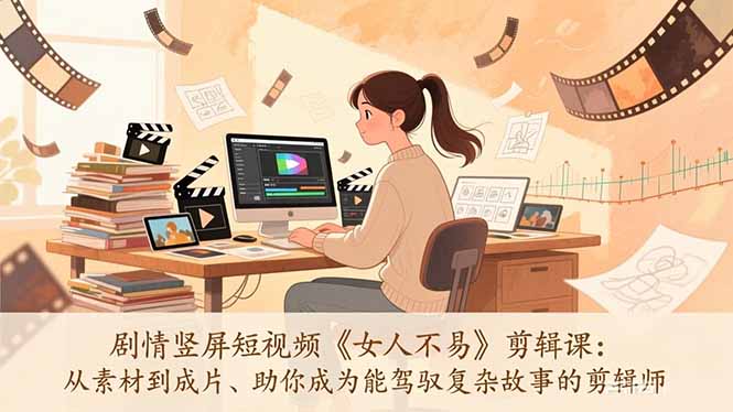 剧情竖屏短视频《女人不易》剪辑课：从素材到成片、助你成为能驾驭复杂故事的剪辑师-闲赋网