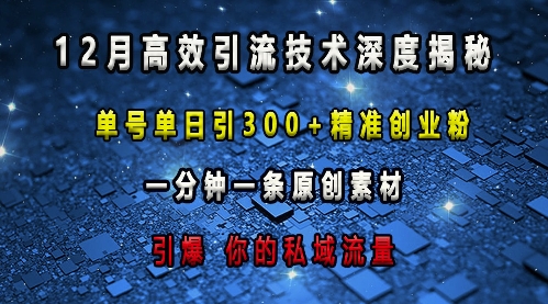 最新高效引流技术深度揭秘 ，单号单日引300+精准创业粉，一分钟一条原创素材，引爆你的私域流量-闲赋网