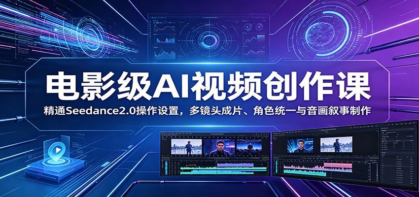 电影级AI视频创作课：精通Seedance2.0操作设置，多镜头成片、角色统一与音画叙事制作-闲赋网