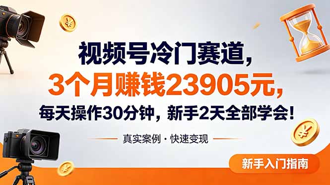 视频号冷门赛道，3个月变现23905元，新手2天学会 每天操作30分钟！-闲赋网