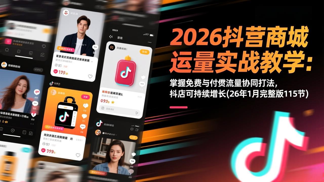 2026抖音商城运营实战教学：掌握免费与付费流量协同打法，抖店可持续增长(26年1月完整版115节-闲赋网