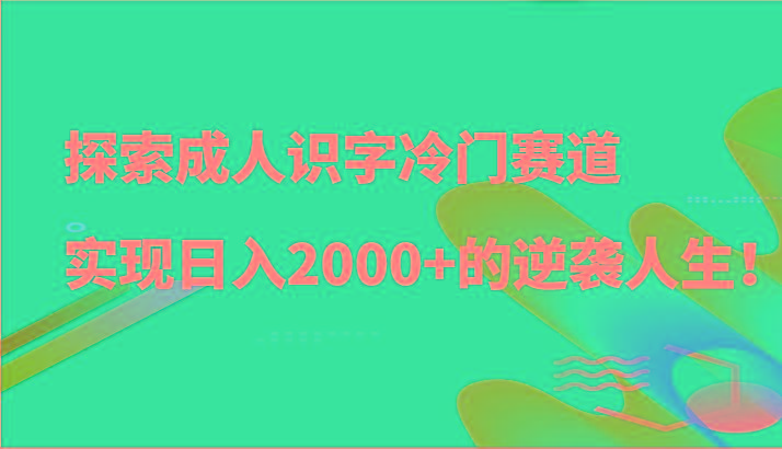 探索成人识字冷门赛道，实现日入2000+的逆袭人生！-闲赋网