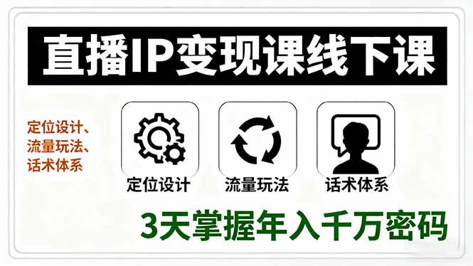 直播IP变现课线下课，定位设计、流量玩法、话术体系，3天掌握年入千万密码-闲赋网