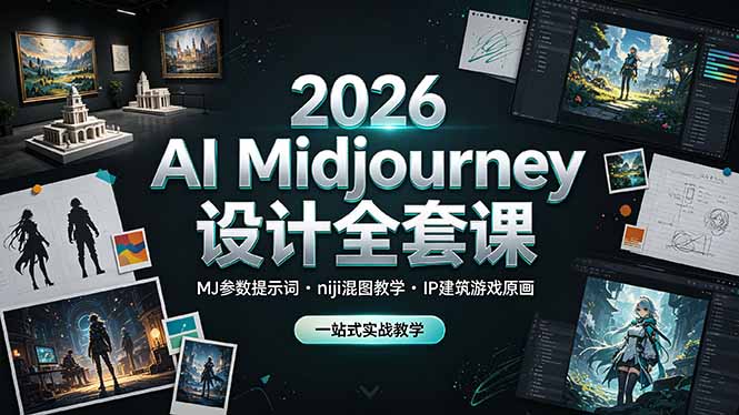 2026 AI Midjourney设计全套课，MJ参数提示词niji混图教学，IP建筑游戏原画一站式实战教学-闲赋网
