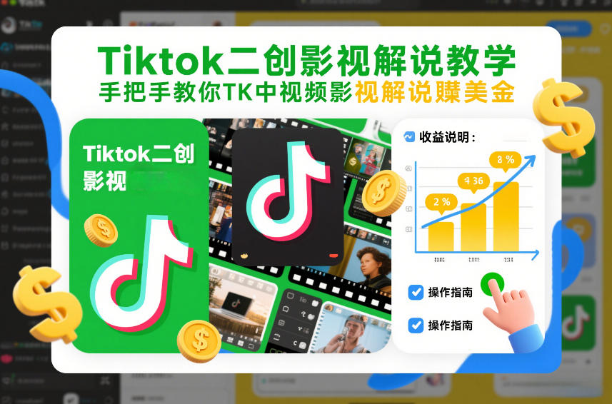 Tiktok二创影视解说教学，手把手教你TK中视频影视解说賺美金(更新26年1月)-闲赋网