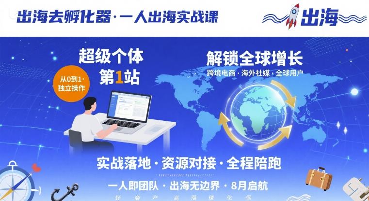 出海去孵化器，一人出海实战课，​超级个体第1站，解锁全球增长-闲赋网