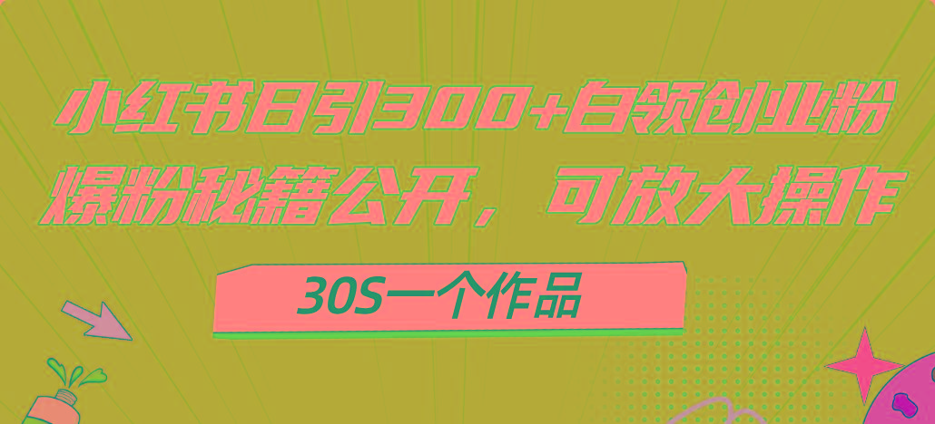 小红书日引300+高质白领创业粉，可放大操作，爆粉秘籍！30s一个作品-闲赋网