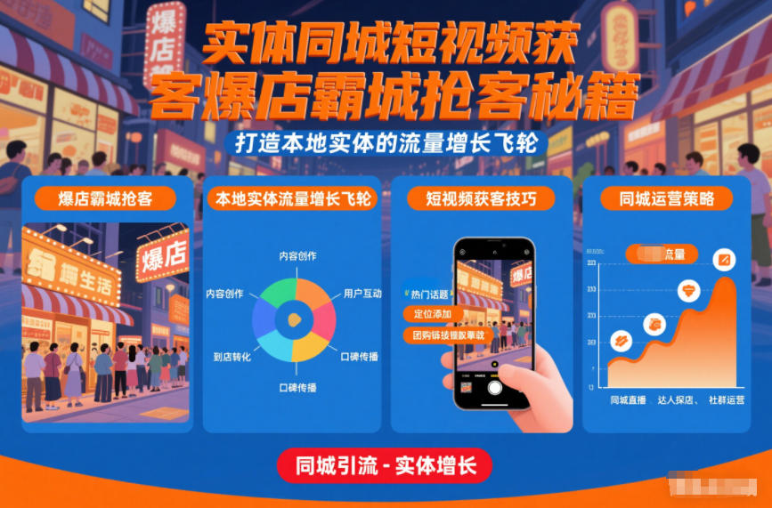 实体同城短视频获客爆店霸城抢客秘籍，打造本地实体的流量增长飞轮-闲赋网