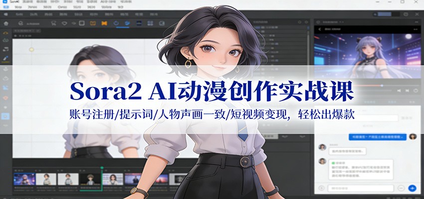 Sora2 AI动漫创作实战课：账号注册/提示词/人物声画一致/短视频变现，轻松出爆款-闲赋网
