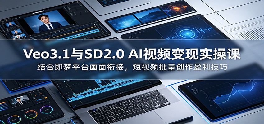Veo3.1与SD2.0 AI视频变现实操课课：结合即梦平台画面衔接，短视频批量创作盈利技巧-闲赋网