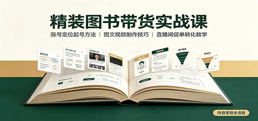 精装图书带货实战课：账号定位起号方法，图文视频制作，促单转化教学-闲赋网