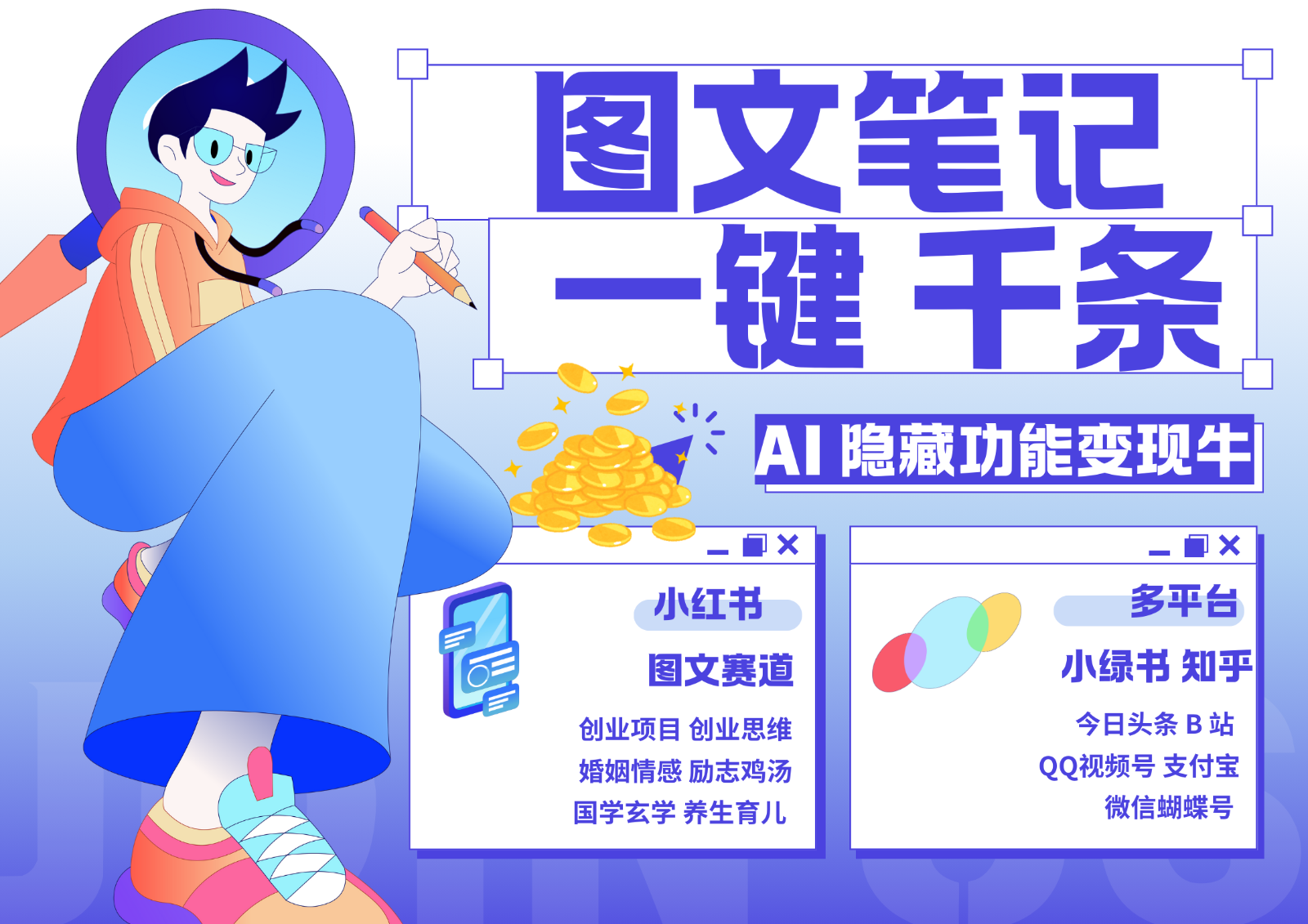 1键生成数千条图文 创业国学 秒生笔记 小红书小绿书图文 轻松引流 变现30000+-闲赋网
