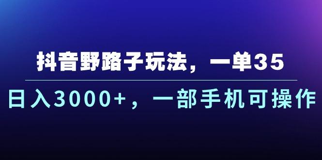 抖音野路子玩法，一单35.日入3000+，一部手机可操作-闲赋网