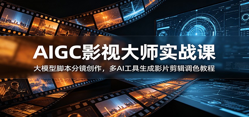 AIGC影视大师实战课：大模型脚本分镜创作，多AI工具生成影片剪辑调色教程-闲赋网
