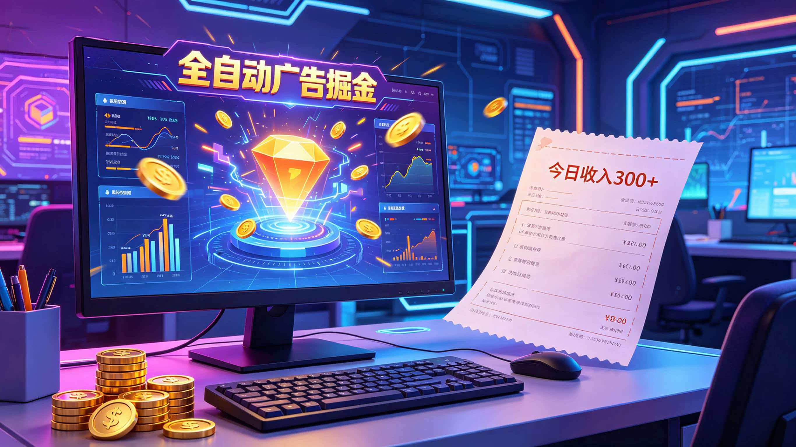 全自动广告掘金，日入300+。全程Ai自动化运行，解放双手，时间自由。收益稳定-闲赋网