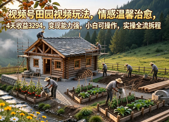 视频号田园视频玩法，情感温馨治愈，4天收益3294，变现能力强，小白可操作，实操全流程拆解-闲赋网